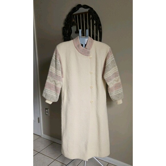 Vintage 80s Hilda Ltd Iceland Boiled Wool Maxi Long Coat Scarf Set S Nordic - Picture 2 of 14